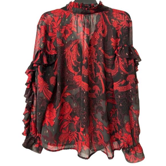 CHICO’S Sheer Floral Ruffle Button Down Chiffon Blouse Size 18 (3.5) Whimsigoth - Picture 10 of 12